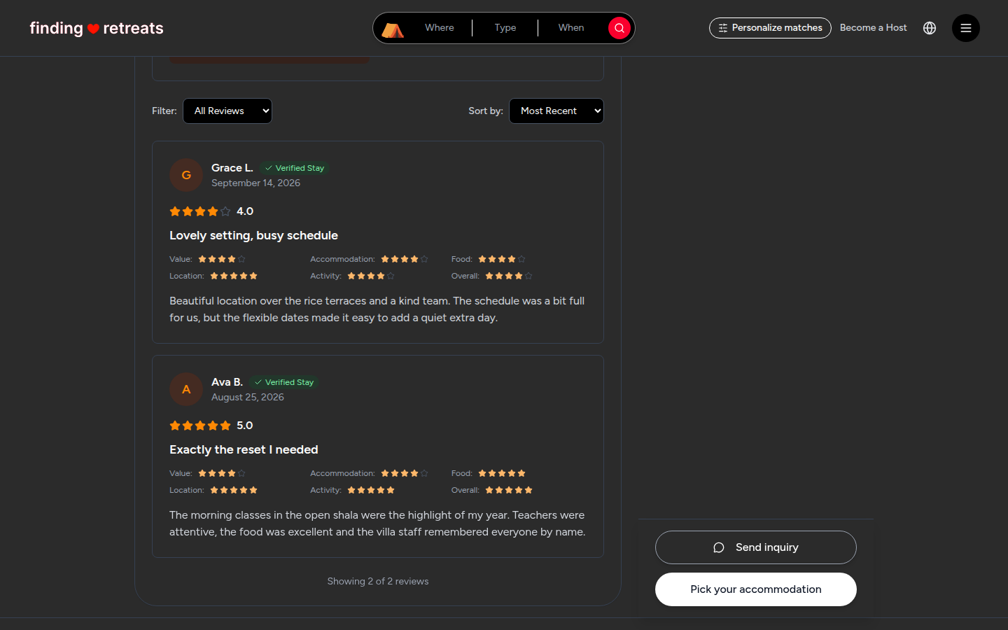 Sorting and filtering the review cards (desktop)