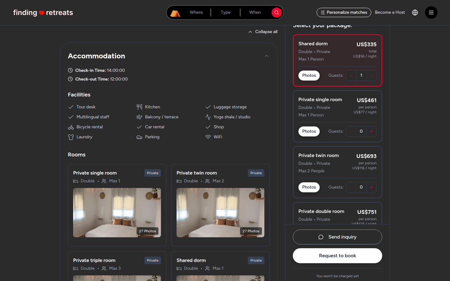 The red button says Pay deposit or Request to book (desktop)