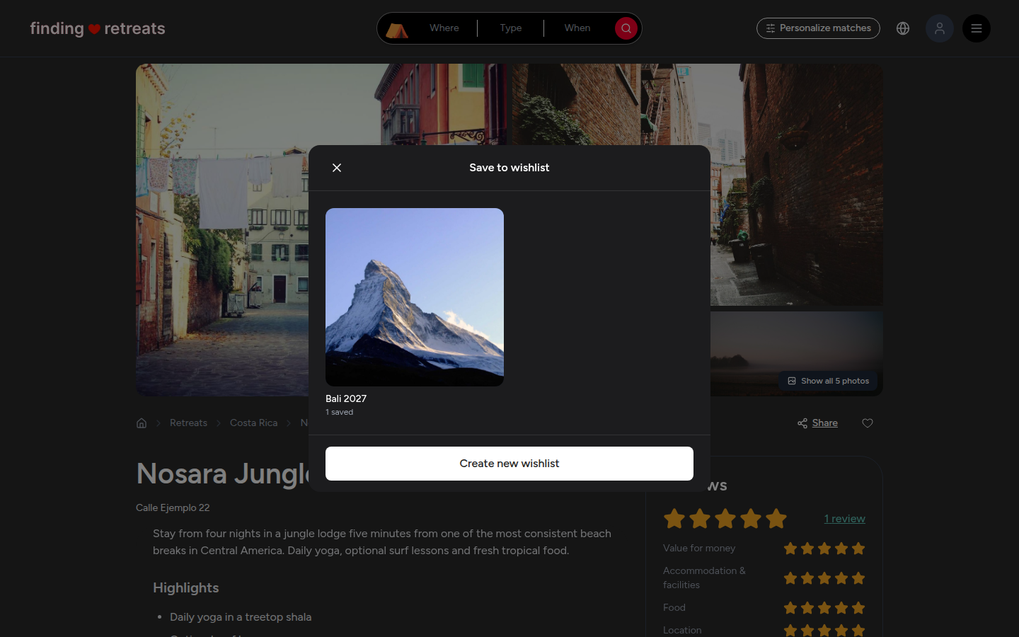 The Save to wishlist window (desktop)
