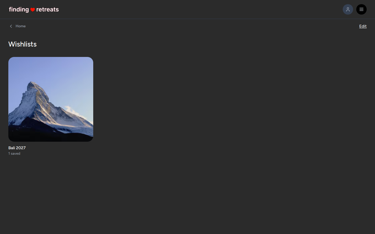 The Wishlists page (desktop)