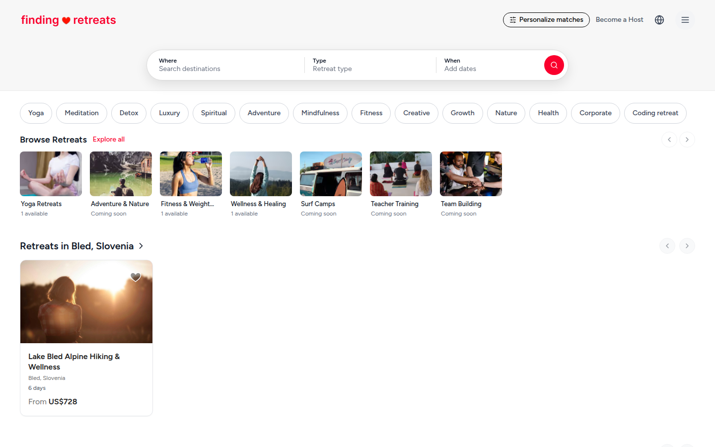 The search bar with Where, Type and When (desktop)