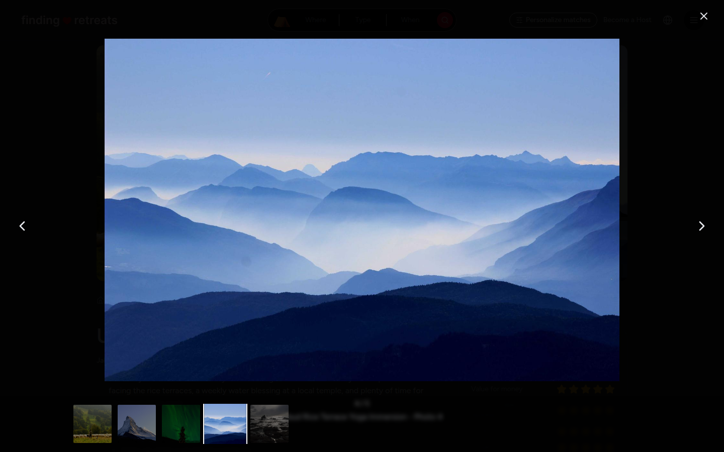 The photos at the top of a retreat page (desktop)