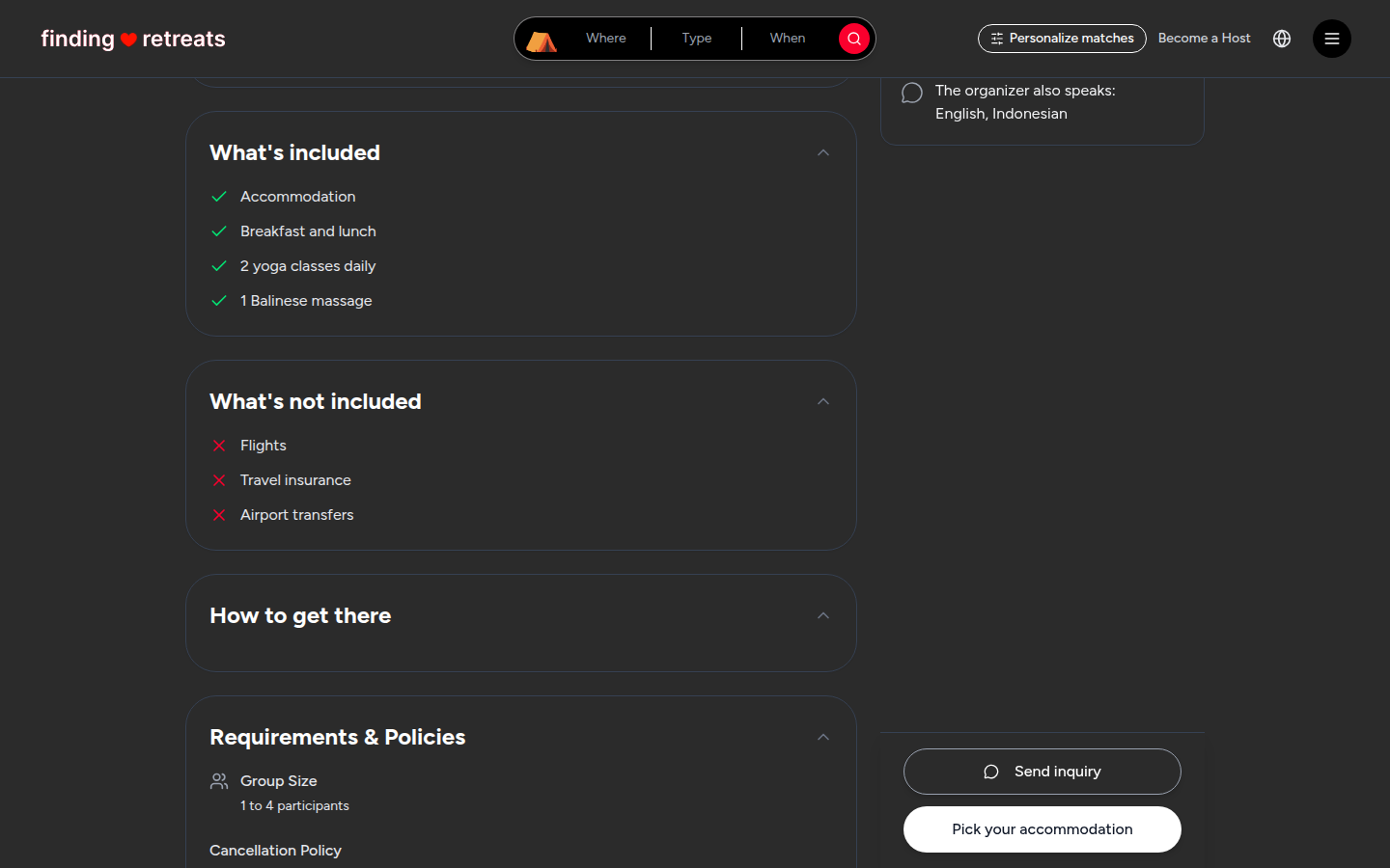 The What's included and What's not included boxes (desktop)