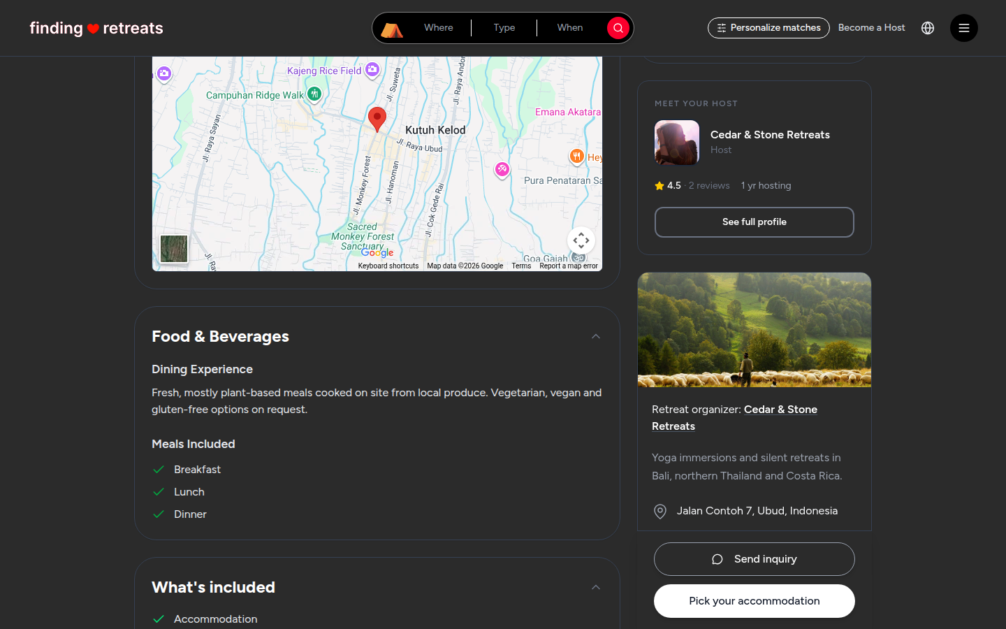The Meet your host card on a retreat page (desktop)