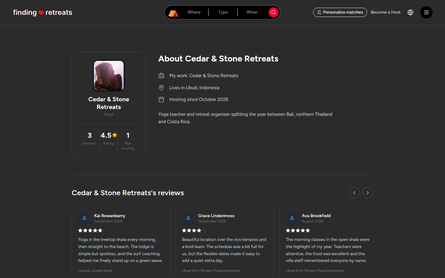 A host's profile page (desktop)